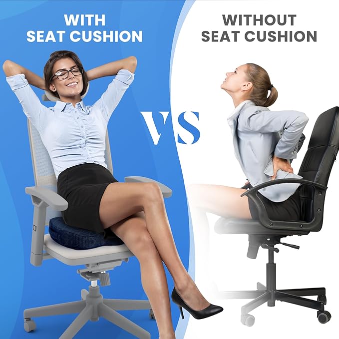 TushGuard Seat Cushion - for Office Chair, Car Seat, Airplane, Bleacher - Sciatica & Coccyx Pain Relief Desk Chair Cushion for Long Sitting Office Workers, Car Drivers(Blue, XX-Large)