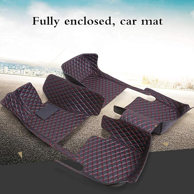 Custom Fit Car Floor Mats - Full Coverage Automotive Leather Floor Liners for Most Vehicles by MingyunSM (Wine red)
