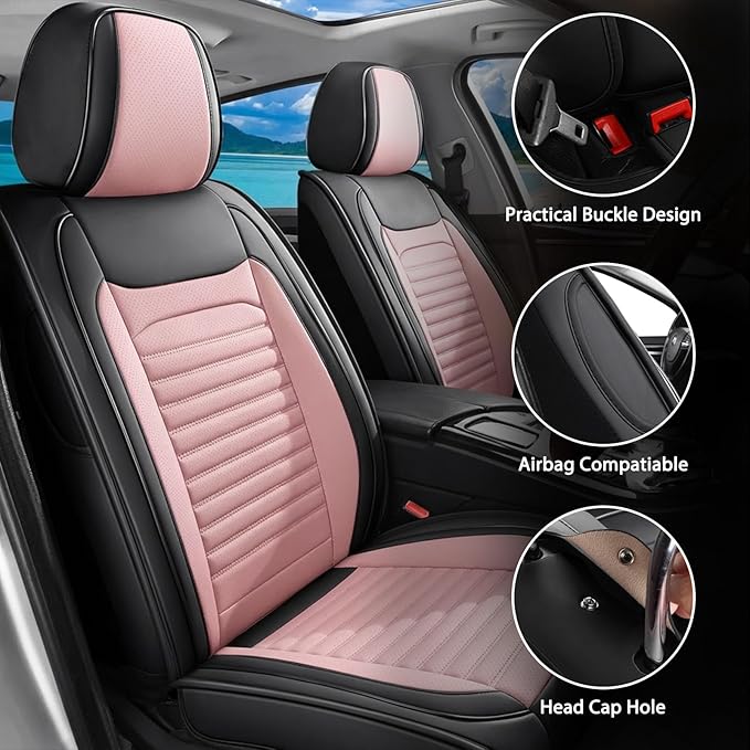 Car Seat Covers Full Set Fit for Toyota Prius 2001-2025,2026, Premium Faux Leather Car Seat Protector,Breathable Anti-Slip Full Wrapping Edge Seat Covers(Black&Pink,Full Set)