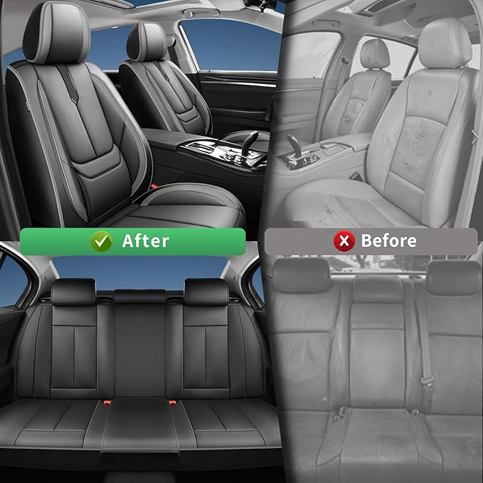 Fit Palisade Car Seat Covers for Hyundai Palisade 2000-2025 2026 -Upgraded Premium Waterproof & Breathable Leather,Airbag Compatible,All-Weather Seat Cushion Protector,2 Front/Black-Grey