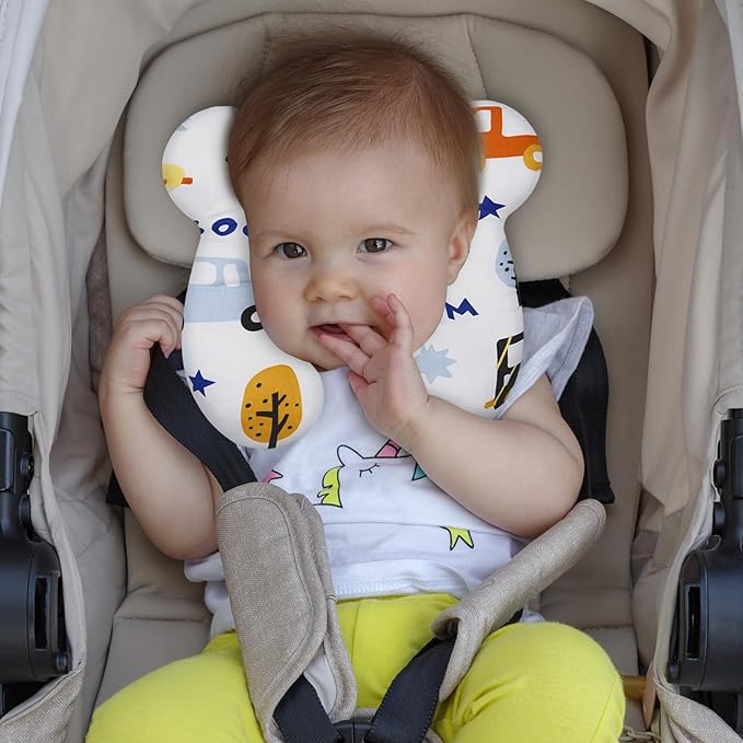 Baby Travel Pillow, Upgrade U-Shape Infant Pillow for Car Seat Pushchair and Stroller, Soft Comfortable Sleep Cushion for Kids Newborn and Toddler -Car White