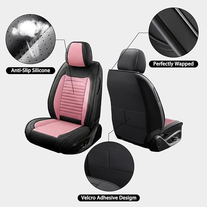 Car Seat Covers Full Set Fit for Toyota Prius 2001-2025,2026, Premium Faux Leather Car Seat Protector,Breathable Anti-Slip Full Wrapping Edge Seat Covers(Black&Pink,Full Set)