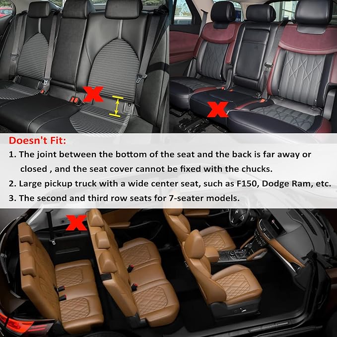 GIANT PANDA PU Leather Rear Seat Cover Protector, Anti-Slip Adjustable (50~55.5'') – Fits 90% Vehicles (Excludes Large SUVs/Trucks) - Black
