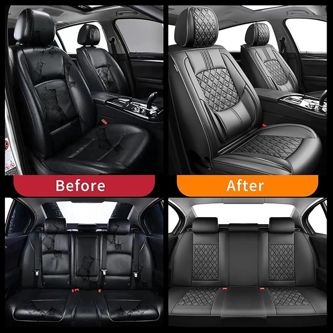Fit HRV Car Seat Covers for Honda HR-V 2016-2024 2025 2026 - Upgraded Premium Waterproof & Breathable Leather, Airbag Compatible, All-Weather Seat Cushion Protector (Full Set, Black)
