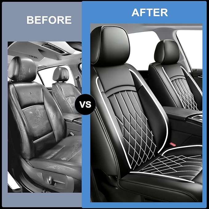 Fit TL Car Seat Covers for Acura TL 2004-2014 - Premium Leather, Waterproof, All-Weather, Airbag Compatible, Breathable, Easy Install, Seat Protectors, Only 2 Front seat Covers, Whiteline