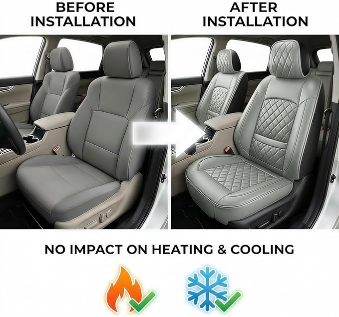 Fit TL Car Seat Covers for Acura TL 2004-2014 - Premium Leather, Waterproof, All-Weather, Airbag Compatible, Anti-Slip, Breathable, Easy Install, Seat Protectors, Full Set, Gray