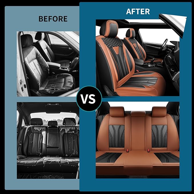 Fit Rogue Car Seat Covers Compatible with Nissan Rogue 2011-2025 2026 - Premium Leather， Waterproof Breathable， All-Weather Seat Cushion Protecto&Airbag Compatible (2 Front Seat Brown&Black)