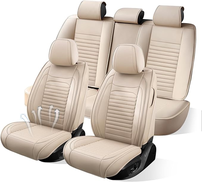 Car Seat Covers Full Set Fit for Toyota Corolla 2000-2026, Premium Faux Leather Car Seat Protector,Breathable Anti-Slip Full Wrapping Edge Seat Covers(Beige,Full Set)