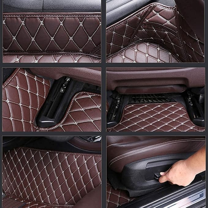 Custom Making Car Floor Mats Compatible for 2000-2025 All Mode Sedan SUV Sports Car Full Coverage Cute Pads Protection Non-Slip Leather Floor Liners (Black+Blue Edge)