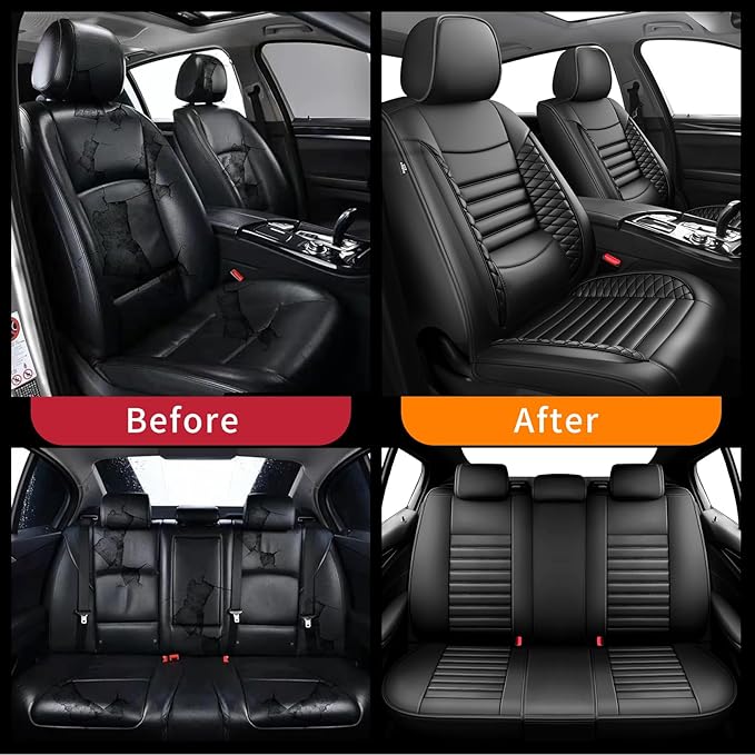 Fit Avalon Car Seat Covers for Toyota Avalon 2001-2024 2025 2026 - Upgraded Premium Waterproof & Breathable Leather, Airbag Compatible, All-Weather Seat Cushion Protector (Full Set, Black)