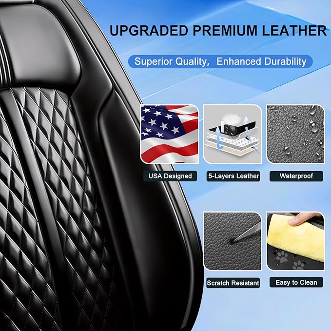 Fit CX-3 Car Seat Covers (Front Pair) for Select Mazda CX3 2016-2024, Premium Full Coverage Leather, Airbag Compatible, Waterproof All Weather Breathable Seat Protector, Black