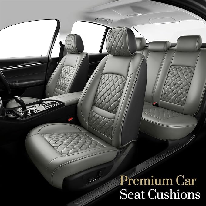 Fit RLX Car Seat Covers for Acura RLX 2013-2020 - Premium Leather, Waterproof, All-Weather, Airbag Compatible, Anti-Slip, Breathable, Easy Install, Seat Protectors, Full Set, Gray