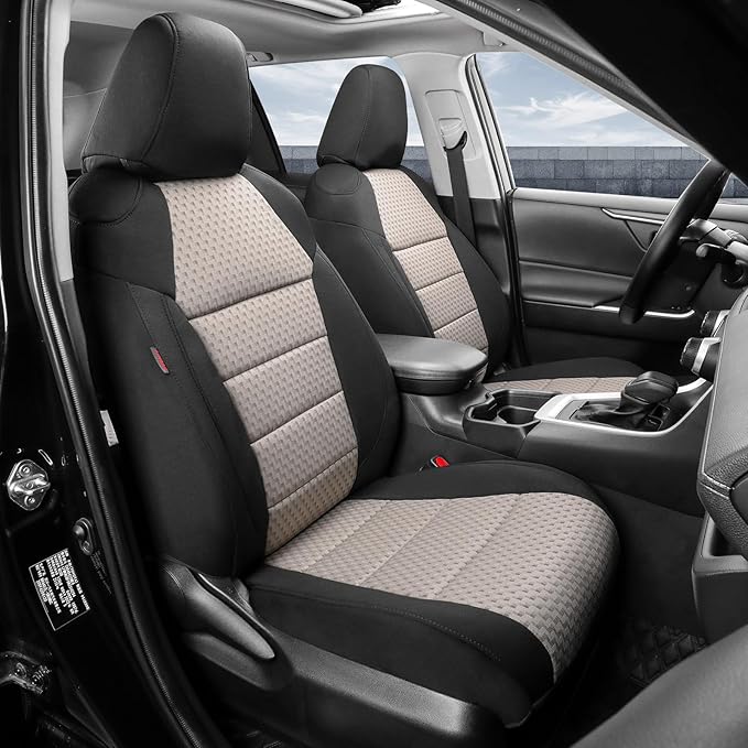 coverdream 2026 Rav4 Seat Covers Custom Fit for 2026 Toyota Rav4 Hybrid (SE,XSE) & PHEV GR Sport SUV,Full Set Polyester Car Seat Protector Black&Beige
