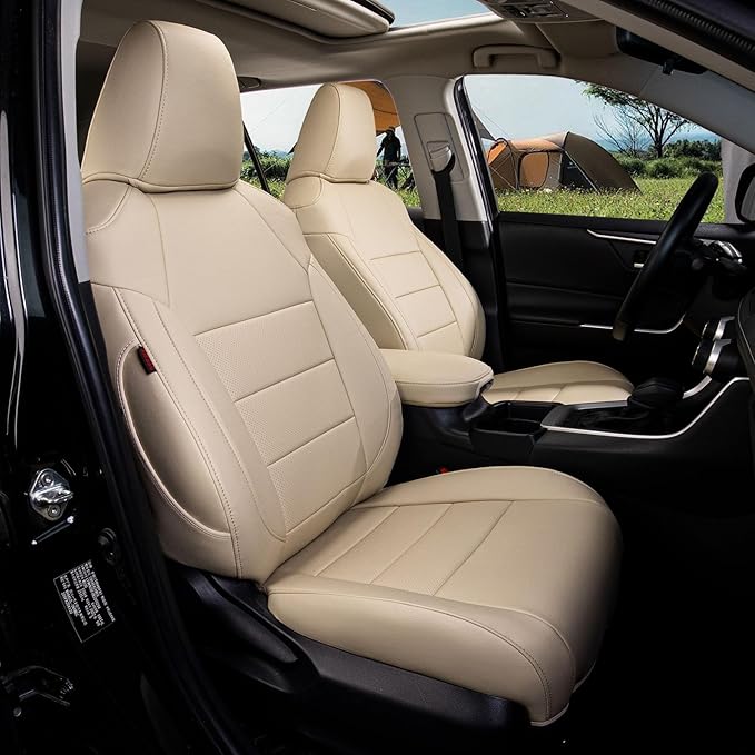 coverdream Rav4 Seat Covers Custom Fit for 2019-2025 Toyota RAV4 LE,XLE,XLE Premium,Limited SUV,Fully Covered,Luxury Waterproof Leather Car Seat Protector(Full Set,Beige)