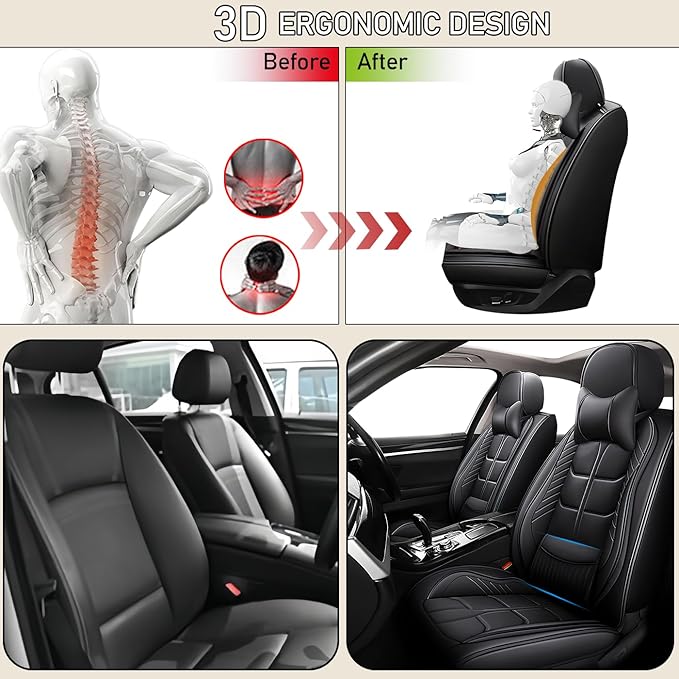 Leather Car Seat Covers Fit for Toyota FJ Cruiser 2002-2024, 5 Seater Car Seat Cover, Premium Waterproof, Scratch Resistant Car Interior Accessories (Full Set with Pillow Black)