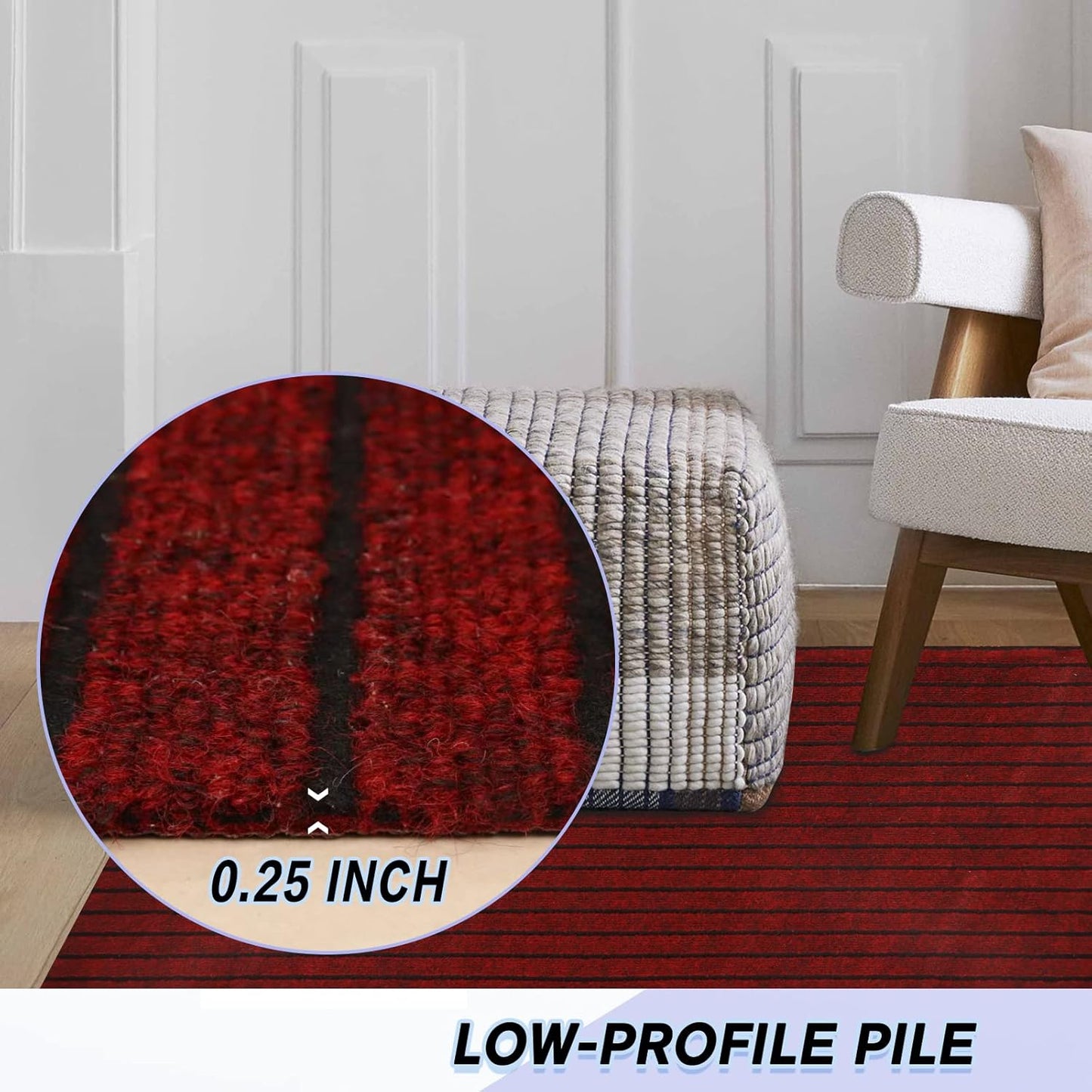Custom Size Backed Non-Slip Area Rugs Runner, Easy Clean, Waterproof Runner Rugs for Hallway Entryway, Kitchen, Laundry, 4FT x 5FT, Red Stripe