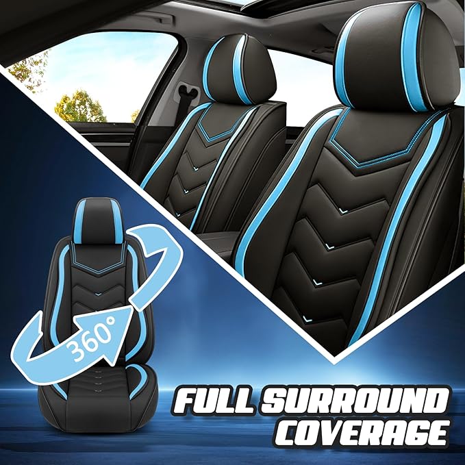 Car Seat Covers for Jeep Grand Cherokee L 2021-2026, Premium Nappa Leather Car Seat Cover, Stylish Sport Seat Covers， Automobile Seat Cover Sets.(Standard 2 Seats/Black Blue)