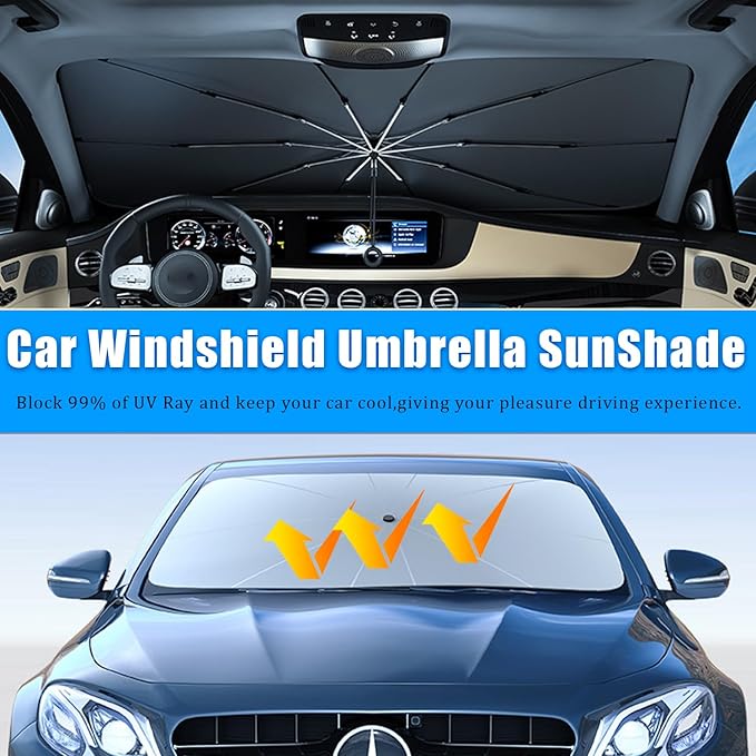 JDDRY Front Windshield Sun Shade with Pull Cord, Umbrella Sun Shade for Windshield, 2024 Car Umbrella Front Sun Shades Cover for Pickup/Large SUV/Truck/Minivan (150x82cm)