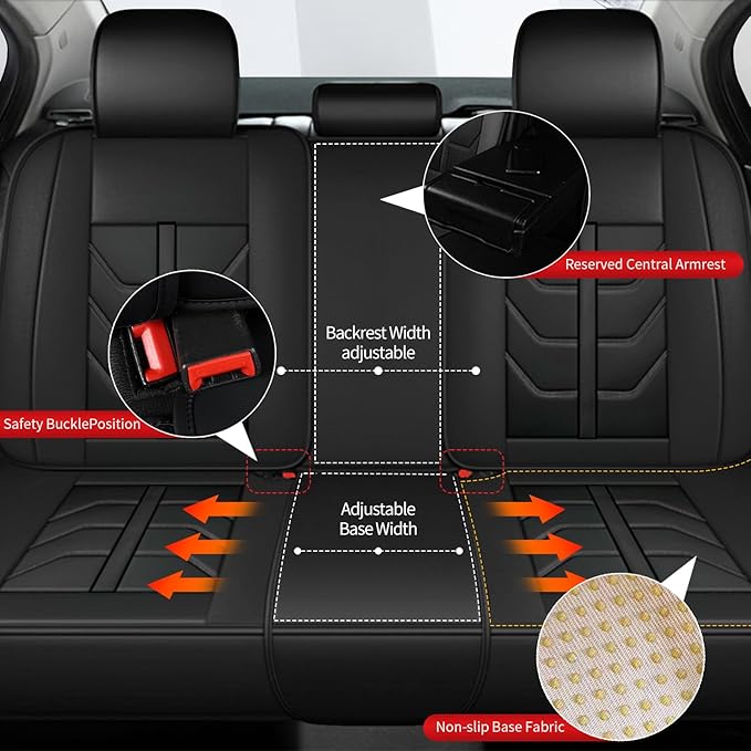 TTX LIGHTING Car Seat Covers fit for Hyundai Santa Fe 2007-2026 Full Set: Premium Leather Automotive Seat Cover with Airbag Compatible Waterproof (5 Seats, Black)
