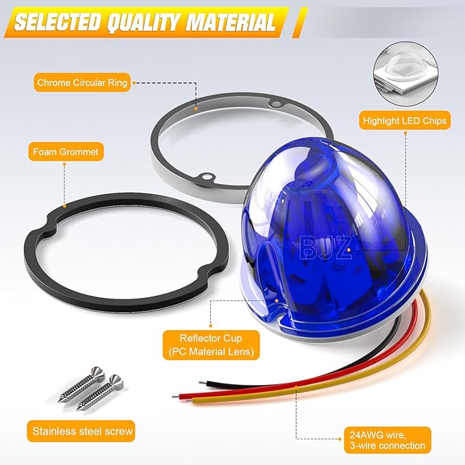 BJZ 2Pcs Blue Watermelon LED Strobe+Constant Marker Lights Dual Function Watermelon-shaped Side Marker Clearance Tail Top Cap Roof Lights for Trailer Truck Semi-trailer Heavy-duty Truck Bus Van