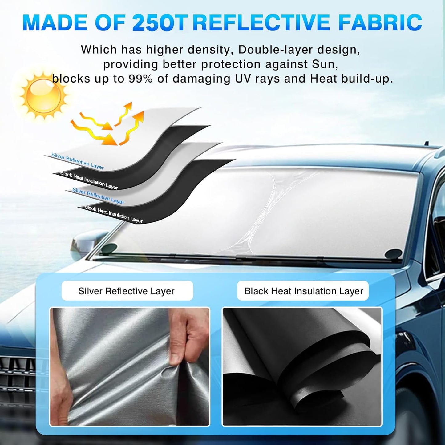 KUST Windshield Sun Shade for Jeep Grand Wagoneer 2022-2024 2025 2026 (Not for Jeep Wagoneer) Sunshade Window Sun Visor Protector Foldable Blocks UV Rays Keep Car Cooler
