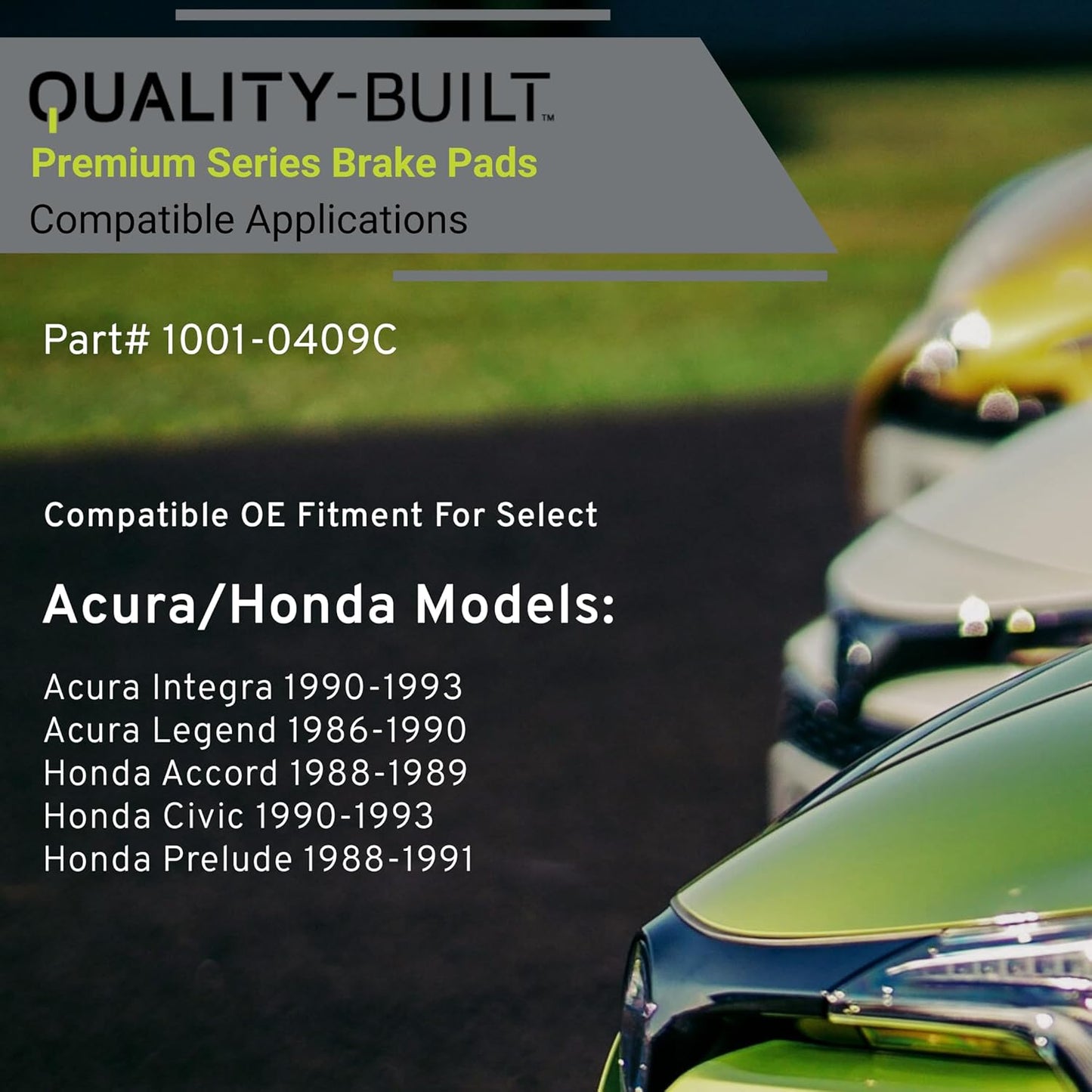 Premium Ceramic Front Brake Pads (1001-0409C) Compatible with Acura Integra 1990-1993, Acura Legend 1986-1990, Honda Accord 1988-1989, Honda Civic 1990-1993, Honda Prelude 1988-1991