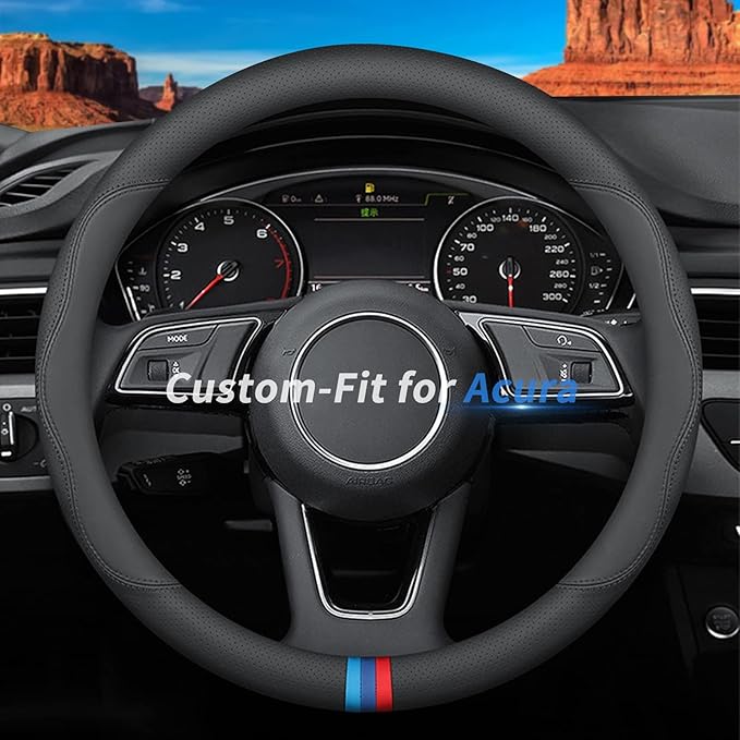 Custom-Fit for Acura Steering Wheel Cover, Premium Leather Car Steering Wheel Cover with Logo, Non-Slip, Breathable, for Acura Accessories (D-Style,for Acura)