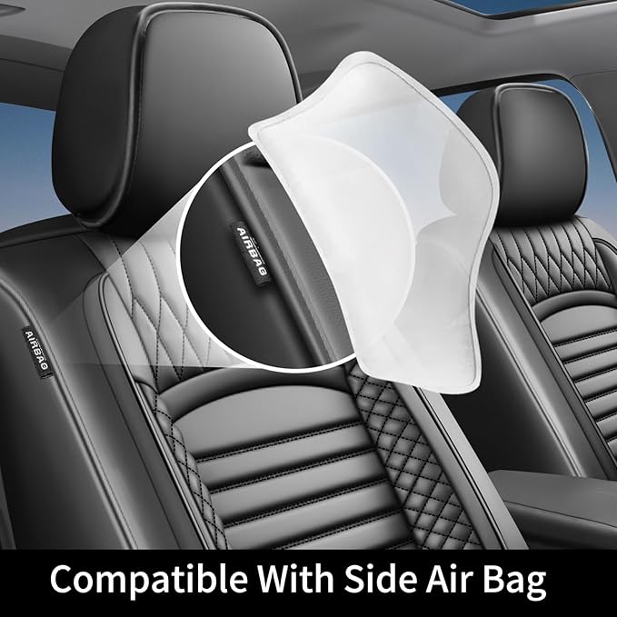 Fit Accord Car Seat Covers for Honda Accord 2003-2024 2025 2026 - Upgraded Premium Waterproof & Breathable Leather, Airbag Compatible, All-Weather Seat Cushion Protector (Full Set, Black)