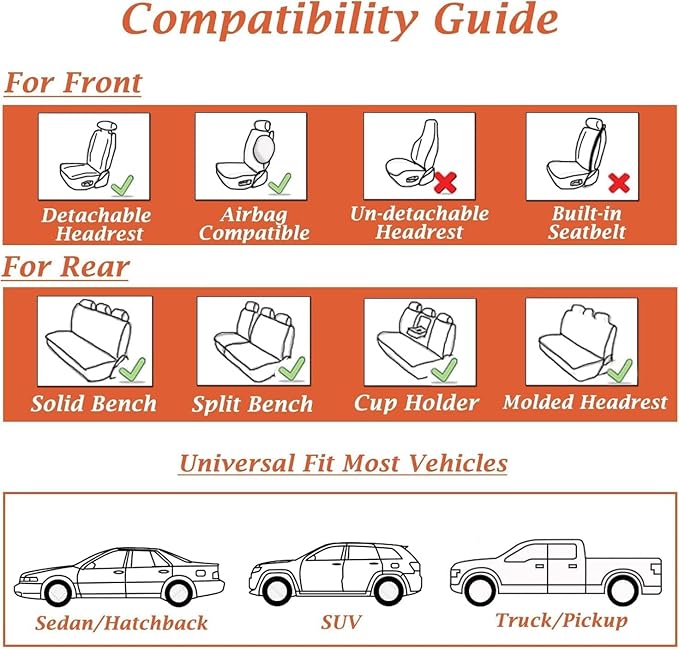 Coverado Seat Covers, Car Seat Covers Full Set, Leather Seat Covers for Cars, Car Seat Protector, Black Car Seat Covers Front Seats and Back Seats Universal Fit for Most Cars White
