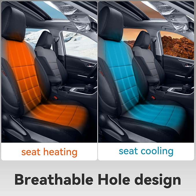 coverdream 2026 Rav4 Seat Covers Custom Fit for 2026 Toyota Rav4 Hybrid (Woodland/Limited) SUV,Full Set Luxury Waterproof Leather Car Seat Protector Black/Grey