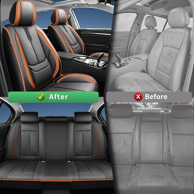 Fit Avalon Car Seat Covers for Toyota Avalon 2001-2024 2025 2026 -Upgraded Premium Waterproof & Breathable Leather,Airbag Compatible,All-Weather Seat Cushion Protector,Full Set,Black-Brown