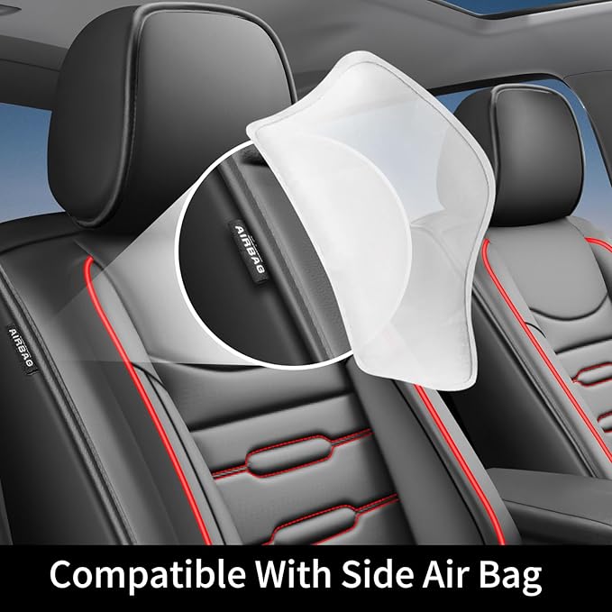 Fit Venue Car Seat Covers for Hyundai Venue 2020-2024 2025 2026 - Upgraded Premium Waterproof & Breathable Leather,Airbag Compatible, All-Weather Seat Cushion Protector (Full Set,Black+Red)