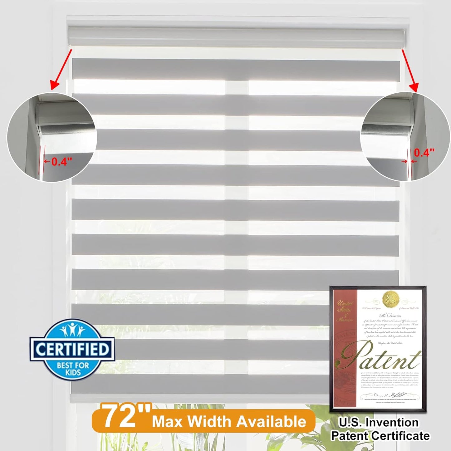 Persilux Cordless Zebra Blinds for Windows Free-Stop Roller Windows Shades (36" W X 47" H, Grey) Dual Layer Light Control for Day and Night, Light Filtering Sheer Shades for Home
