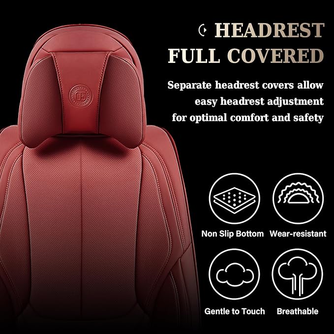 Coverado Universal Seat Covers Full Set, Universal Seat Covers for Cars, Waterproof Nappa Leather Car Seat Covers with Head Pillow, 5 Seats Auto Protectors Fit for Most Sedans SUV Pick-up Truck-Red