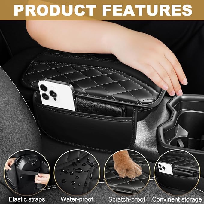 Center Console Cover Fit for Tacoma Scratch & Wear Resistant Waterproof Middle Console Cover with 2 Storage Bags(Black)