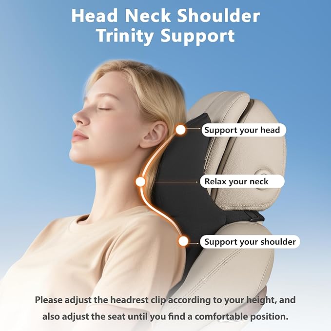 BABUR Car Headrest Pillow | Ergonomic Memory Foam Neck Shoulder Support Pillow with Adjustable Design & Enlarged Surface | Pain Relief for Driving Travel Sleeping | Blue 1 Pack