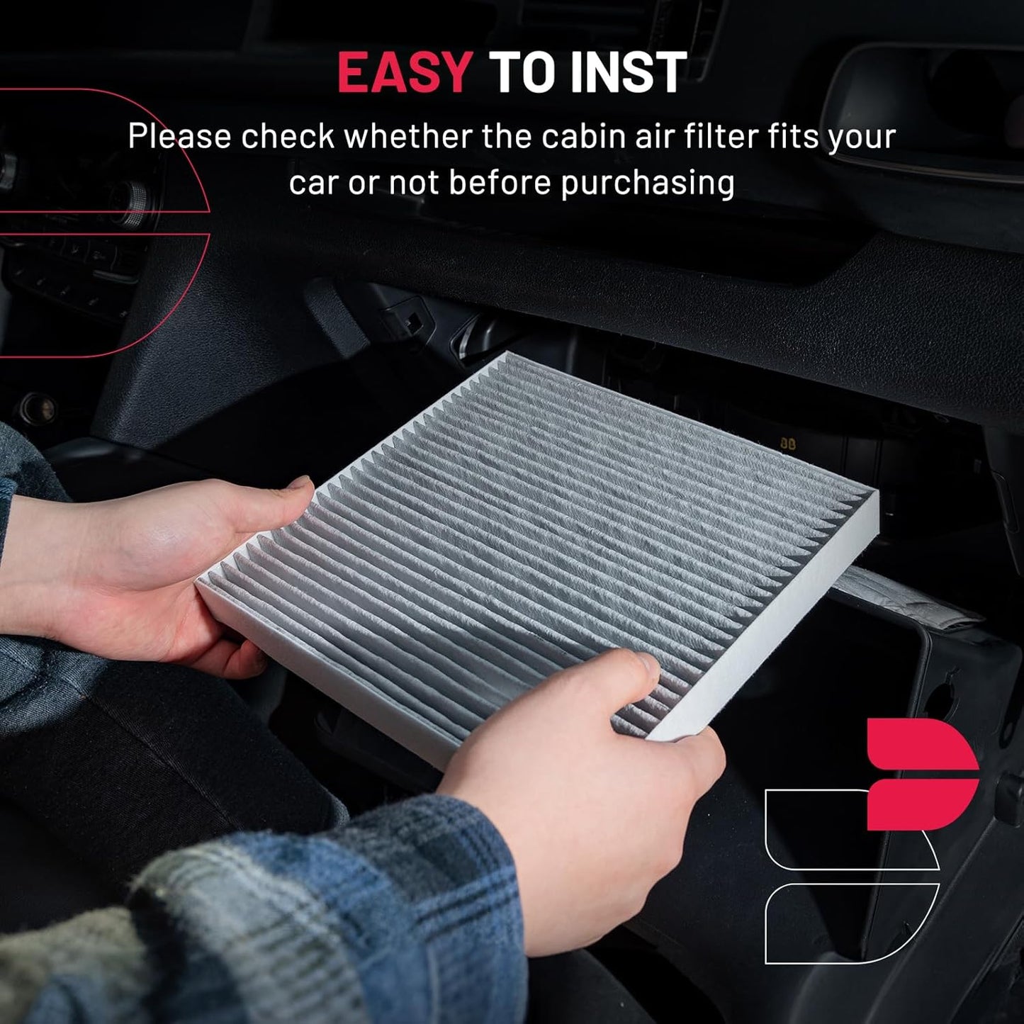 BDFHYK Cabin Air Filter with Activated Carbon Compatible with Smart Fortwo 2008-2018, EQ fortwo 2019, Replace# CF10612, 4518300018, Easy to Install
