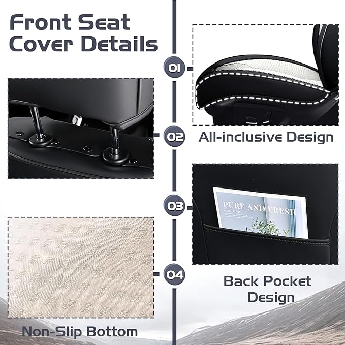 Truck Seat Covers for Chevy Silverado 3500 2007-2026, Waterproof Premium Leather Full Coverage Car Seat Cover, Muscle Sport Style Auto Interior Seat Cover Sets (Full Set/Black White)