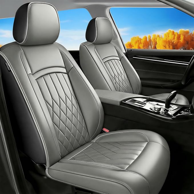 Fit TL Car Seat Covers for Acura TL 2004-2014 - Premium Leather, Waterproof, All-Weather, Airbag Compatible, Breathable, Easy Install, Seat Protectors, Only 2 Front seat Covers, Gray