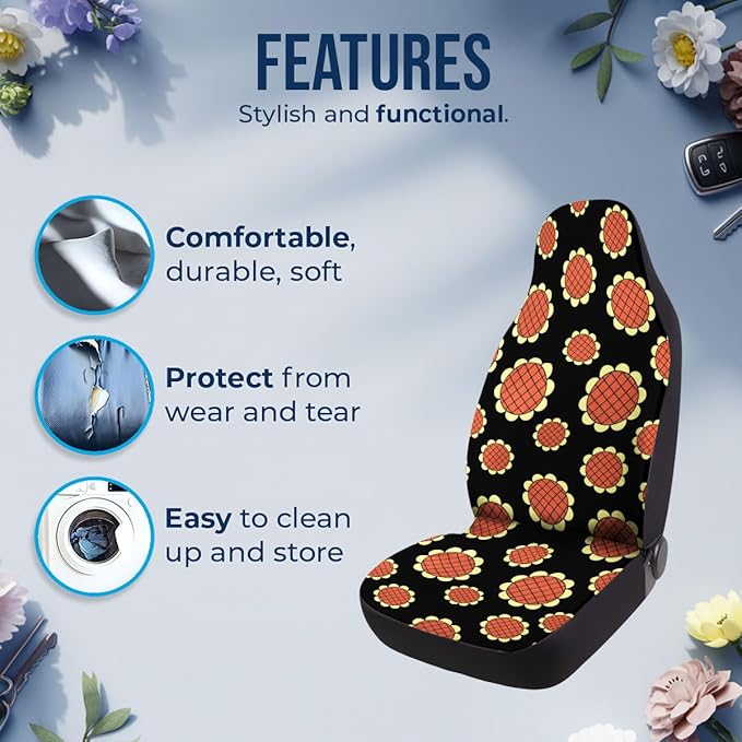 GENANY Sunflower Pattern Car Seat Covers Set of 2, Breathable Front Seat Covers for Truck Sedan SUV, Anime Car Accessories, Anime Gift for Women Men