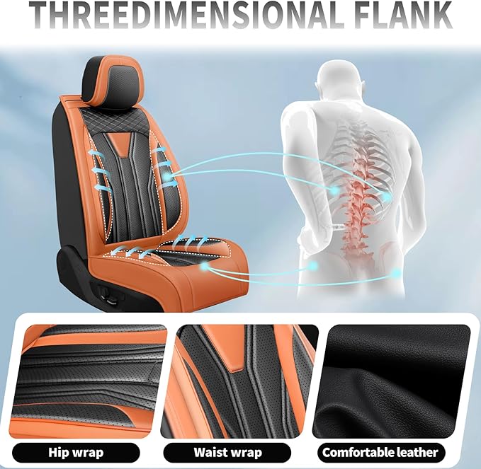 Fit Sentra Car Seat Covers Compatible with Nissan Sentra 2001-2025 2026 - Full Set Premium Leather， Waterproof Breathable， All-Weather Seat Cushion Protecto&Airbag Compatible （Orange&Black