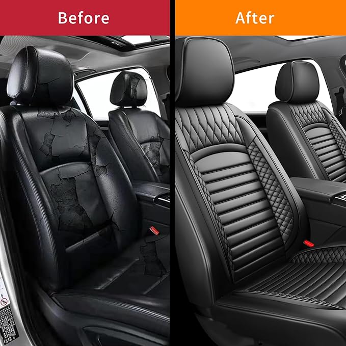 Fit Accord Car Seat Covers for Honda Accord 2003-2024 2025 2026 - Upgraded Premium Waterproof & Breathable Leather, Airbag Compatible, All-Weather Seat Cushion Protector (2 Front/Black)