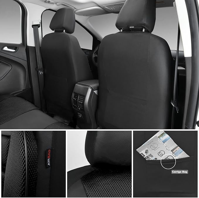 CAR PASS 3D Foam Leather Car Seat Covers Two Front Seats only, Air Cool Mesh Thick Seat Covers, All Weather Car Seat Cover Comfort & Protection for Truck,SUV,Sedan,Van, Airbag Compatible (Black)