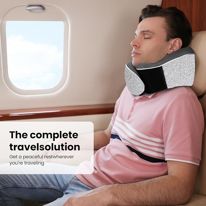 TALLGO Travel Pillow, Best Memory Foam Neck Pillow Head Support Soft Pillow for Sleeping Rest, Airplane Car & Home Use (1Grey)