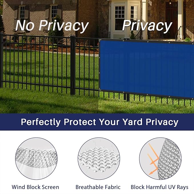 Windscreen4less Privacy Fence Screen Heavy Duty Windscreen Fencing Mesh Fabric Shade Net Cover with Brass Grommtes for Outdoor Wall Garden Yard Pool Deck, 8'x219' Blue