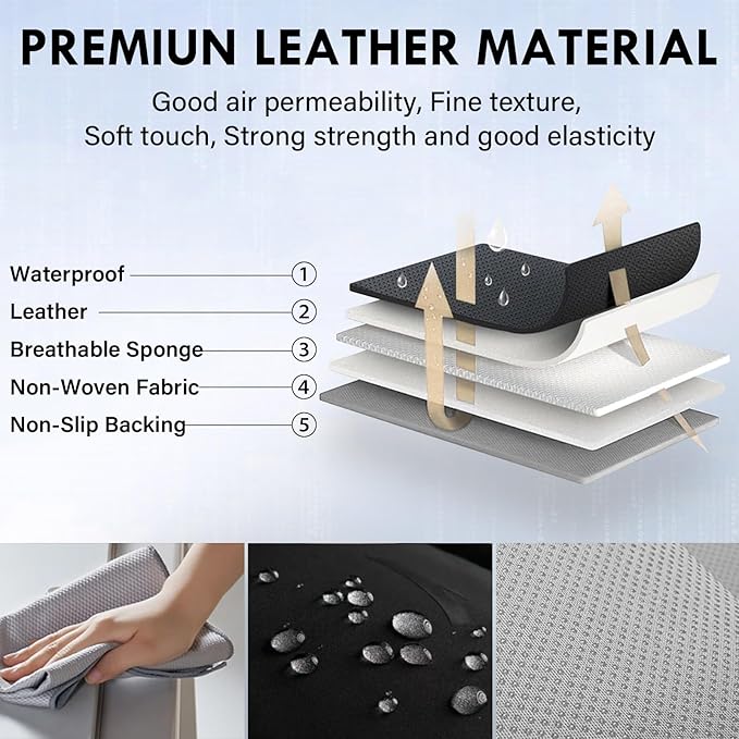 Coverado Car Seat Covers Full Set, Nappa Leather Seat Covers for Car, Waterproof Car Seat Protector with Lumbar Support, Automotive Seat Covers Universal Fit for Most Cars SUV Trucks (Gray)