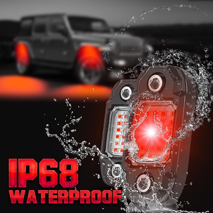 6Pods Red Rock Lights 24 LEDs Chips Neon Trail Rig Lamp Underglow Lights for Cars Trucks SUV ATV UTV (Red)