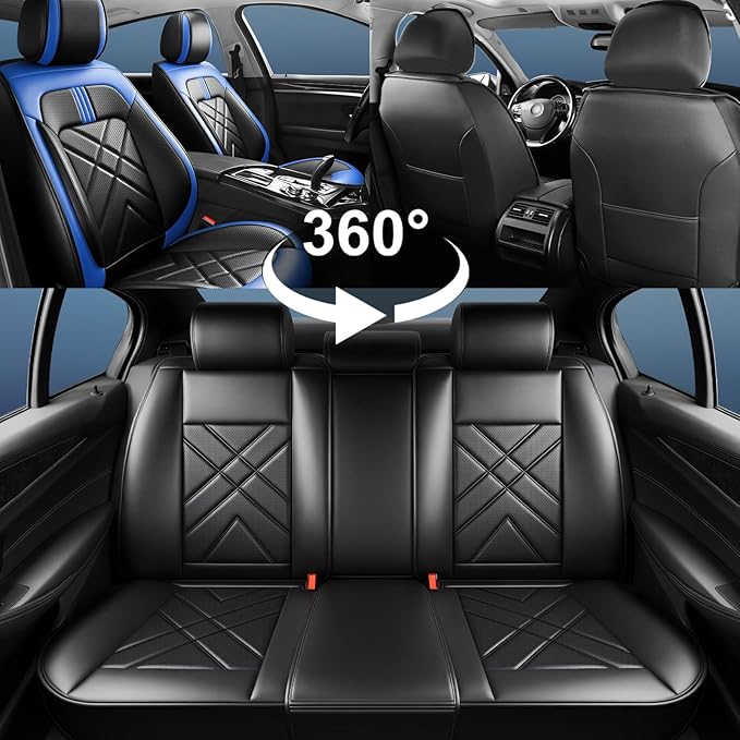 CX-70 Car Seat Covers Fit for Mazda CX-70 2025-2026, Full Coverage Premium Leather Waterproof Breathable Seat Covers, Automotive Seat Protectors, Airbag Compatible(Full Set Seats, Black-Blue)