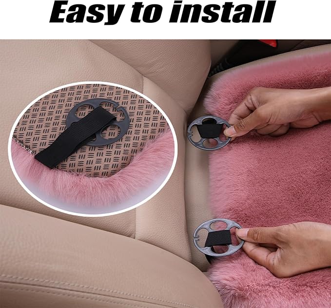 Plush Car Seat Cushion, Soft Warm Fuzzy Faux Rabbit Fur Fluffy Plush Auto Seat Cover Vehicle Car Front and Back Seat Protector Pad with Non-Slip Backing Cushion Interior Universal Fit (Pink1,3PCS)