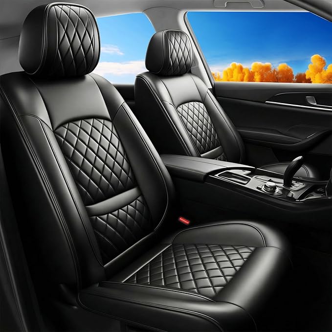 Fit MDX Car Seat Covers for Acura MDX 2005-2026 - Premium Leather, Waterproof, All-Weather, Airbag Compatible, Breathable, Easy Install, Seat Protectors, Only 2 Front seat Covers, Black